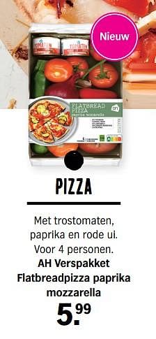 Promoties Ah verspakket flatbreadpizza paprika mozzarella - Huismerk - Albert Heijn - Geldig van 15/05/2022 tot 22/05/2022 bij Albert Heijn