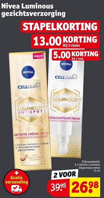 Promoties Cellular luminous oogcontourcrème - Nivea - Geldig van 17/05/2022 tot 22/05/2022 bij Kruidvat
