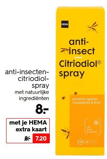 Promoties Anti-insectencitriodiolspray - Huismerk - Hema - Geldig van 16/05/2022 tot 22/05/2022 bij Hema