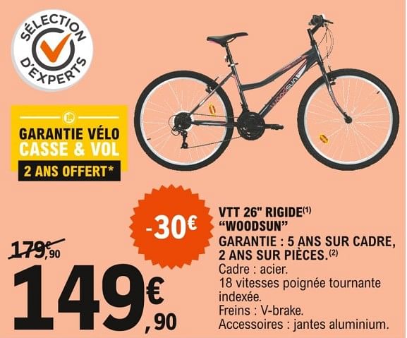 Woodsun Vtt 26 rigide woodsun En promotion chez E.Leclerc