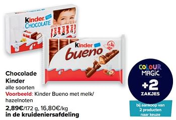 Promoties Kinder bueno met melk- hazelnoten - Kinder - Geldig van 18/05/2022 tot 30/05/2022 bij Carrefour