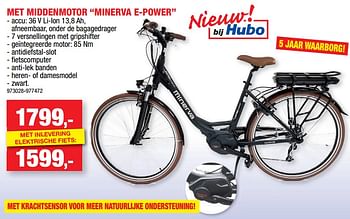 Promoties Elektrische fietsen met middenmotor minerva e-power - Minerva - Geldig van 18/05/2022 tot 29/05/2022 bij Hubo