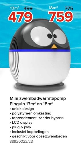 Promoties Blue ocean mini zwembadwarmtepomp pinguin - Blue ocean - Geldig van 30/05/2022 tot 19/06/2022 bij Euro Shop