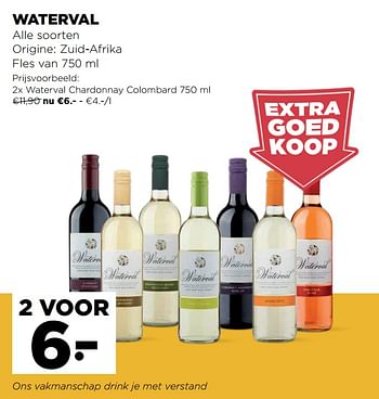Promotions Waterval chardonnay colombard - Vins blancs - Valide de 25/05/2022 à 31/05/2022 chez Jumbo