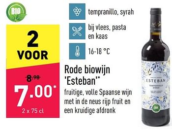 Promoties Rode biowijn esteban - Rode wijnen - Geldig van 23/05/2022 tot 03/06/2022 bij Aldi
