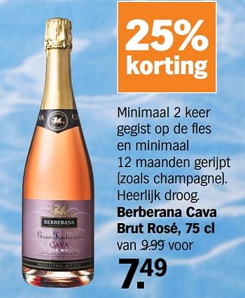 Promotions Berberana cava brut rosé - Mousseux - Valide de 15/05/2022 à 03/06/2022 chez Albert Heijn