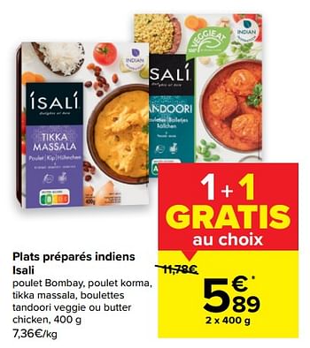 Promotions Plats préparés indiens isali - Isali - Valide de 18/05/2022 à 30/05/2022 chez Carrefour