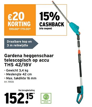 Promoties Gardena heggenschaar telescopisch op accu ths 42-18v - Gardena - Geldig van 18/05/2022 tot 28/06/2022 bij Gamma