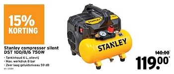 Promotions Stanley compressor silent dst 100-8-6 750w - Stanley - Valide de 18/05/2022 à 28/06/2022 chez Gamma