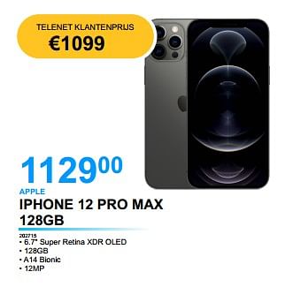 Promoties Apple iphone 12 pro max 128gb - Apple - Geldig van 18/05/2022 tot 31/05/2022 bij Auva