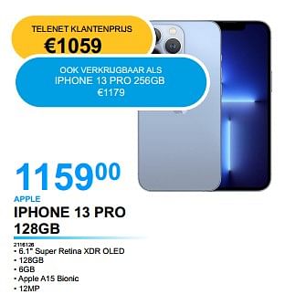 Promotions Apple iphone 13 pro 128gb - Apple - Valide de 18/05/2022 à 31/05/2022 chez Auva