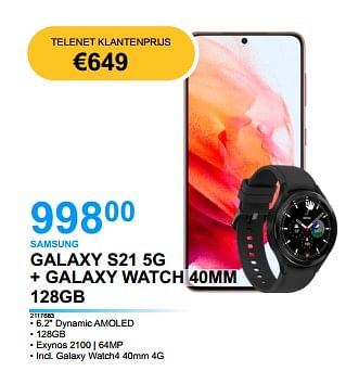 Promoties Samsung galaxy s21 5g + galaxy watch 40mm 128gb - Samsung - Geldig van 18/05/2022 tot 31/05/2022 bij Auva