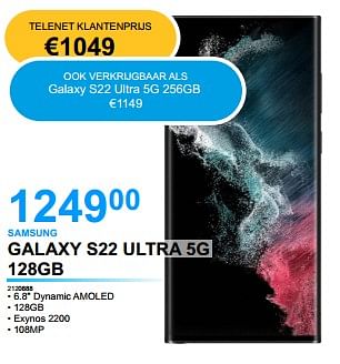 Promoties Samsung galaxy s22 ultra 5g 128gb - Samsung - Geldig van 18/05/2022 tot 31/05/2022 bij Auva