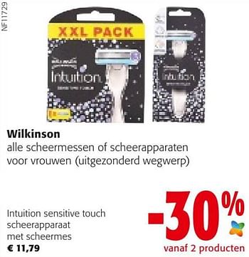 Promotions Wilkinson intuition sensitive touch scheerapparaat met scheermes - Wilkinson - Valide de 18/05/2022 à 31/05/2022 chez Colruyt
