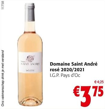 Promoties Domaine saint andré rosé 2020-2021 i.g.p. pays d`oc - Rosé wijnen - Geldig van 18/05/2022 tot 31/05/2022 bij Colruyt