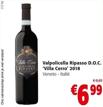Promoties Valpolicella ripasso d.o.c. villa cerro 2018 veneto - italie - Rode wijnen - Geldig van 18/05/2022 tot 31/05/2022 bij Colruyt
