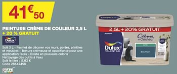 Promotions Peinture crème de couleur - Dulux - Valide de 18/05/2022 à 28/05/2022 chez Brico Marché