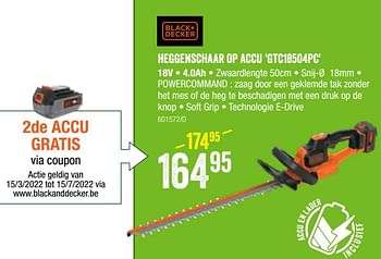 Promoties Black + decker heggenschaar op accu gtc18504pc - Black & Decker - Geldig van 19/05/2022 tot 29/05/2022 bij HandyHome