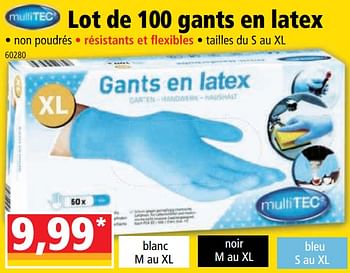Promotions Lot de 100 gants en latex - MultiTec - Valide de 25/05/2022 à 31/05/2022 chez Norma