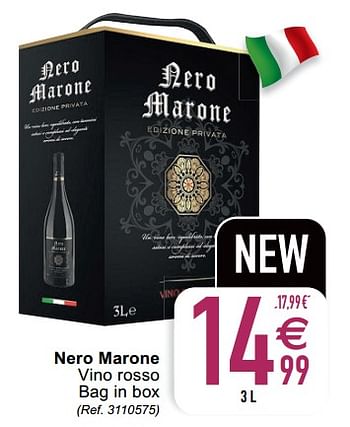 Promoties Nero marone vino rosso bag in box - Rode wijnen - Geldig van 24/05/2022 tot 30/05/2022 bij Cora