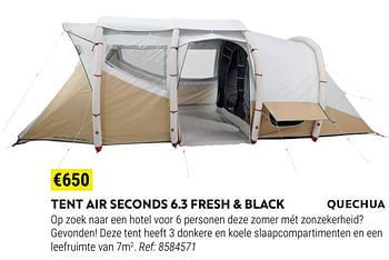 Promoties Tent air seconds 6.3 fresh + black - Quechua - Geldig van 01/06/2022 tot 30/06/2022 bij Decathlon
