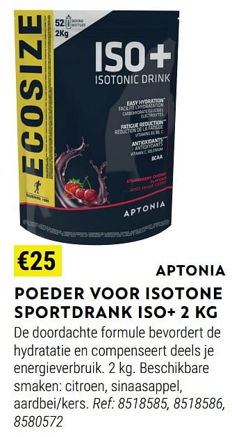 Promoties Poeder voor isotone sportdrank iso+ - Aptonia - Geldig van 01/06/2022 tot 30/06/2022 bij Decathlon