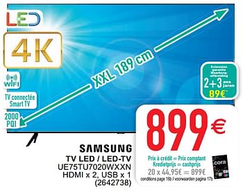 Promoties Samsung tv led - led-tv ue75tu7020wxxn - Samsung - Geldig van 24/05/2022 tot 04/06/2022 bij Cora