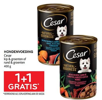Promoties Hondenvoeding cesar 1+1 gratis - Cesar - Geldig van 01/06/2022 tot 14/06/2022 bij Alvo