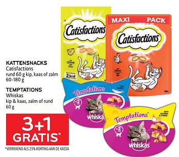 Promoties Kattensnacks catisfactions + temptations whiskas 3+1 gratis - Huismerk - Alvo - Geldig van 01/06/2022 tot 14/06/2022 bij Alvo