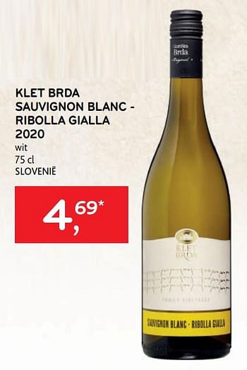 Promoties Klet brda sauvignon blanc - ribolla gialla 2020 wit - Witte wijnen - Geldig van 01/06/2022 tot 14/06/2022 bij Alvo
