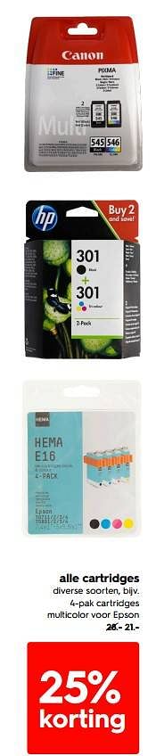 Promoties 4-pak cartridges multicolor voor epson - Huismerk - Hema - Geldig van 23/05/2022 tot 05/06/2022 bij Hema