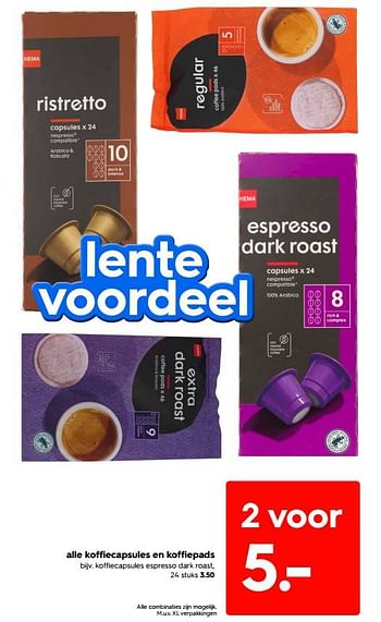 Promoties Koffiecapsules espresso dark roast - Huismerk - Hema - Geldig van 23/05/2022 tot 05/06/2022 bij Hema
