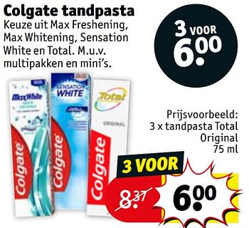 Promoties Tandpasta total original - Colgate - Geldig van 24/05/2022 tot 05/06/2022 bij Kruidvat