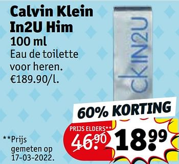 Promoties Calvin klein in2u him edt - Calvin Klein - Geldig van 24/05/2022 tot 05/06/2022 bij Kruidvat