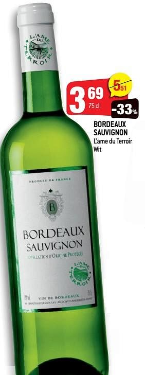 Promoties Bordeaux sauvignon l’ame du terroir wit - Witte wijnen - Geldig van 25/05/2022 tot 31/05/2022 bij Smatch