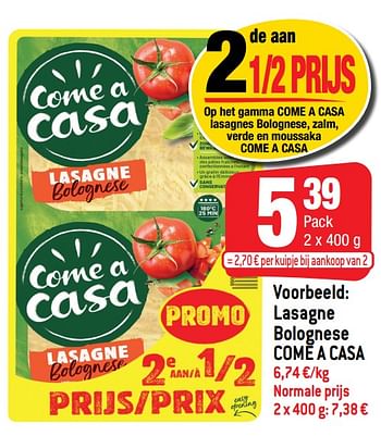 Promoties Lasagne bolognese come a casa - Come a Casa - Geldig van 25/05/2022 tot 31/05/2022 bij Smatch