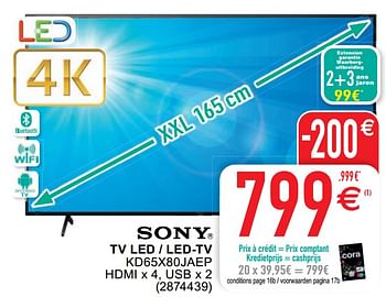 Promotions Sony tv led - led-tv kd65x80jaep - Sony - Valide de 24/05/2022 à 04/06/2022 chez Cora