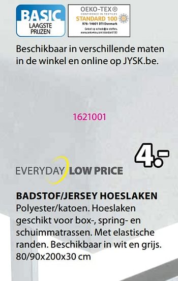 Promoties Badstof-jersey hoeslaken - Huismerk - Jysk - Geldig van 23/05/2022 tot 06/06/2022 bij Jysk