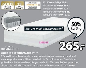Promoties Gold s25 springmatras - DreamZone - Geldig van 23/05/2022 tot 06/06/2022 bij Jysk