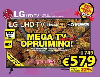 Promoties Lg led tv 65up75006 - LG - Geldig van 25/05/2022 tot 01/06/2022 bij ElectroStock
