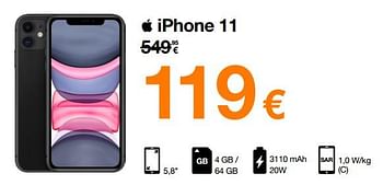 Promotions Apple iphone 11 - Apple - Valide de 23/05/2022 à 31/05/2022 chez Orange
