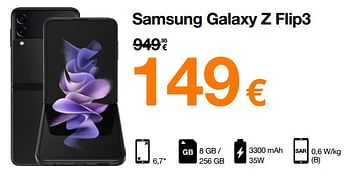 Promotions Samsung galaxy z flip3 - Samsung - Valide de 23/05/2022 à 31/05/2022 chez Orange