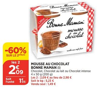 Promoties Mousse au chocolat bonne maman - Bonne Maman - Geldig van 25/05/2022 tot 30/05/2022 bij Atac