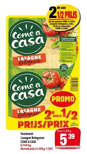 Promotions Lasagne bolognese come a casa - Come a Casa - Valide de 25/05/2022 à 31/05/2022 chez Match