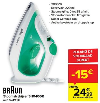 Promoties Braun stoomstrijkijzer si1040gr - Braun - Geldig van 25/05/2022 tot 06/06/2022 bij Carrefour