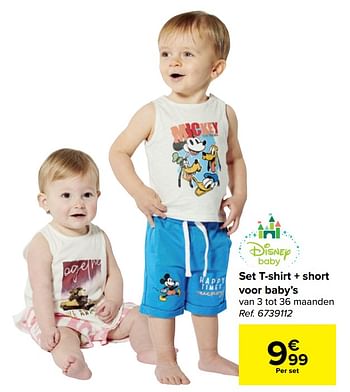 Promoties Set t-shirt + short voor baby’s - Disney Baby - Geldig van 25/05/2022 tot 06/06/2022 bij Carrefour