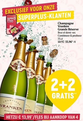 Promotions Champagne vranken grande réserve brut of demi-sec - Champagne - Valide de 26/05/2022 à 01/06/2022 chez Delhaize