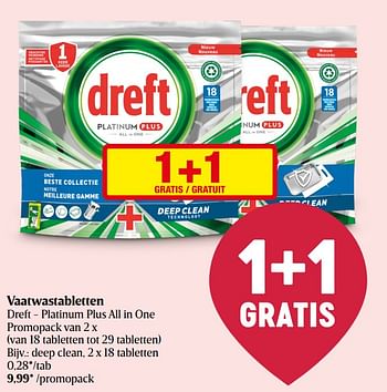 Promoties Vaatwastabletten dreft - platinum plus all in one deep clean - Dreft - Geldig van 26/05/2022 tot 01/06/2022 bij Delhaize