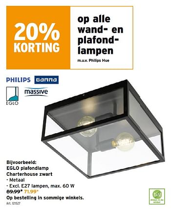 Promoties Eglo plafondlamp charterhouse zwart - Eglo - Geldig van 25/05/2022 tot 31/05/2022 bij Gamma
