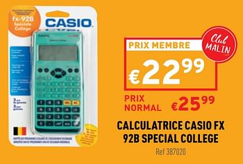 Promotions Calculatrice casio fx 92b special college - Casio - Valide de 01/06/2022 à 06/06/2022 chez Trafic